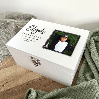Personalised Modern Any Occasion Square Photo White Memory Box Three Sizes 22cm | 27cm | 30cm, 4 of 8