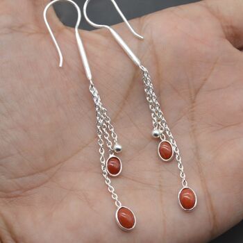 Red Coral Sterling Silver Drop Earrings, Long Earrings, 6 of 7
