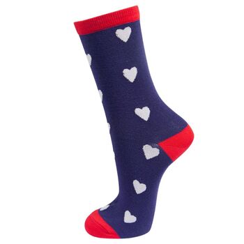 Women's Bamboo Socks Valentine's Day Love Hearts Navy, 3 of 3