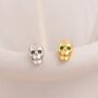 Tiny Death Skull Stud Earrings In Sterling Silver, thumbnail 8 of 11