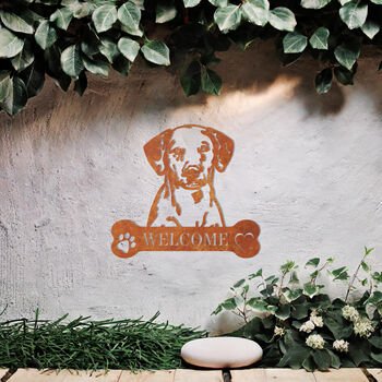 Customisable Dalmatian Welcome Metal Wall Art Sign For Home And Garden Decor, 8 of 11