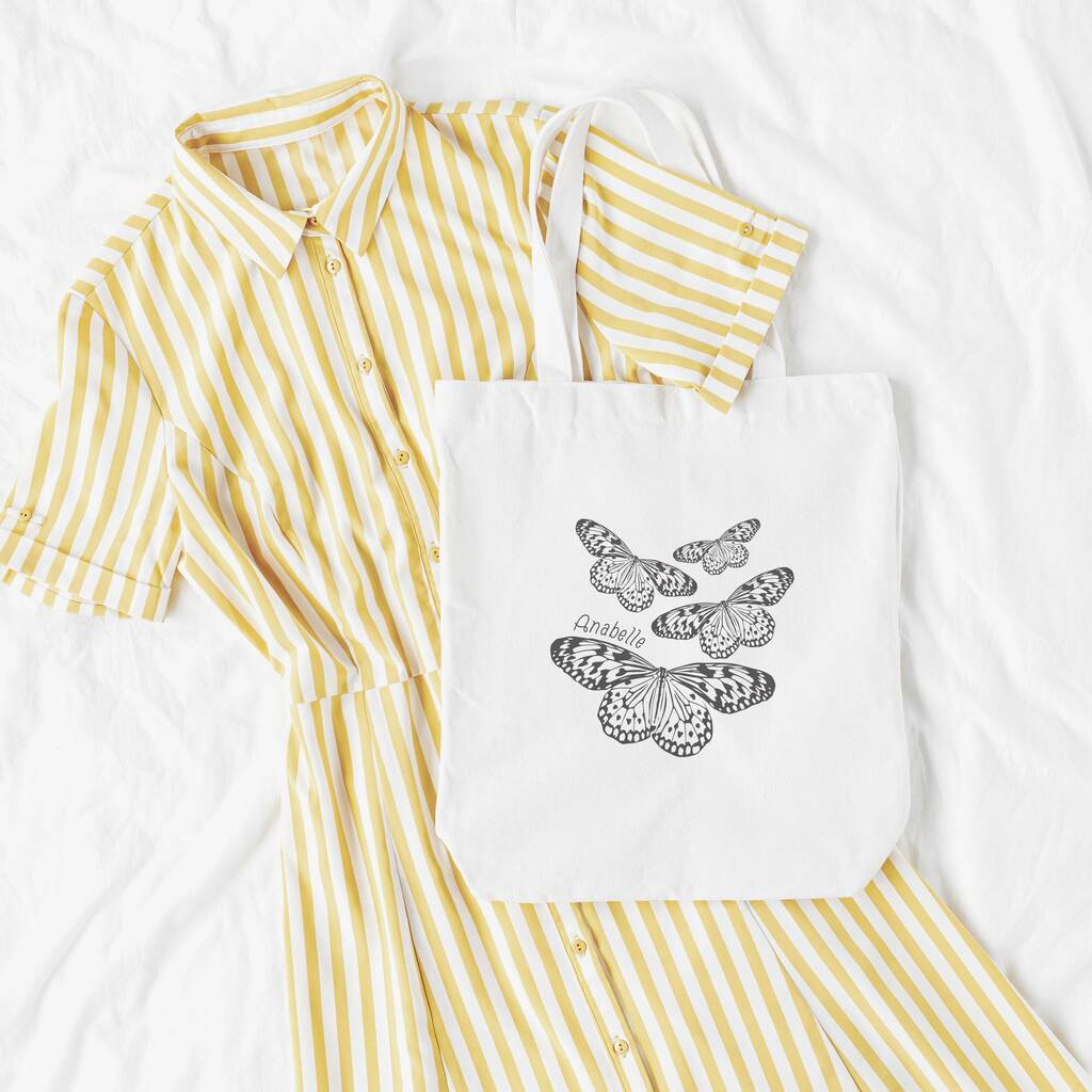 Personalised Name Butterflies Cotton Tote Bag