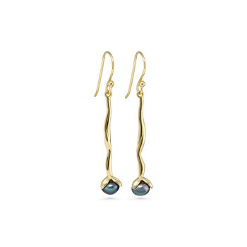 Molten Black Pearl Gold Drop Earrings, 4 of 6