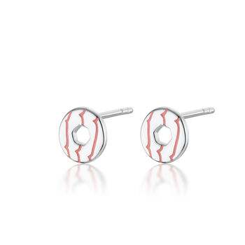 Sterling Silver Party Ring Biscuit Stud Earrings With Pink Enamel, 2 of 4