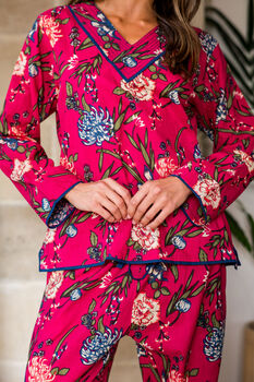 Indian Cotton Fuchsia Print Pyjama Set, 2 of 5