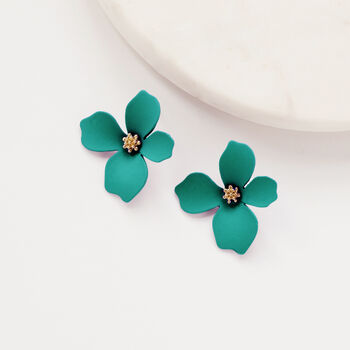 Turquoise Hand Painted Flower Shaped Stud Earrings, 3 of 3