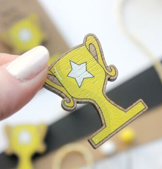 Congratulations Trophy Wooden Pin Badge, 6 of 9