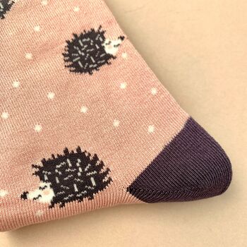 Bamboo Sleepy Hedgehogs Socks In Dusky Pink, 2 of 2