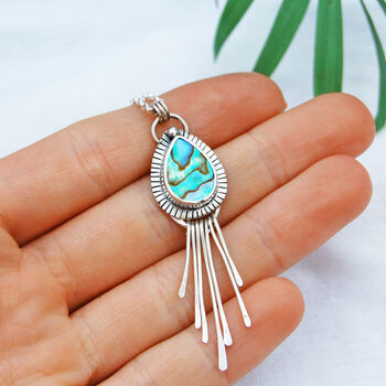 Radiate Paua Fringed Silver Pendant, 2 of 9