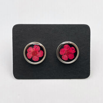 Ear Studs With Red Flowers In Black Lacquer, 4 of 11