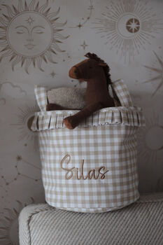 Personalised Beige Gingham Ruffle Basket, 2 of 11