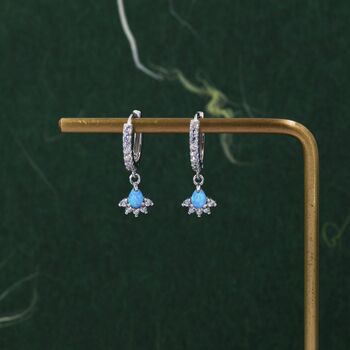 Sterling Silver Opal And Cz Crown Huggie Hoops, 7 of 12