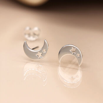 Sterling Silver Moon And Star Stud Earrings – 10mm X 7mm, 4 of 6
