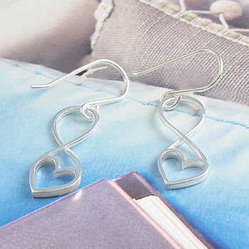 Outline Heart Sterling Silver Drop Earrings, 2 of 11