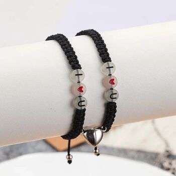 Set Of Two 'I Love You' Black Braided Couples Bracelets, 3 of 5