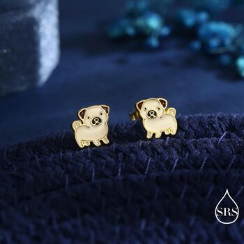 Sterling Silver Pug Stud Earrings, 2 of 12