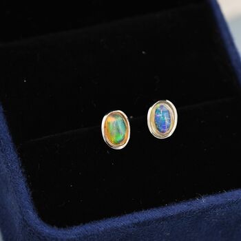 Genuine Ethiopian Opal Stone Oval Stud Earrings, 7 of 12