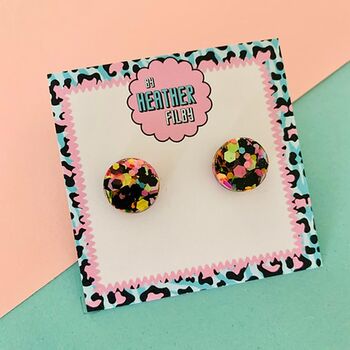 Liquorice All Sorts Glitter Circle Stud Earrings, 2 of 2