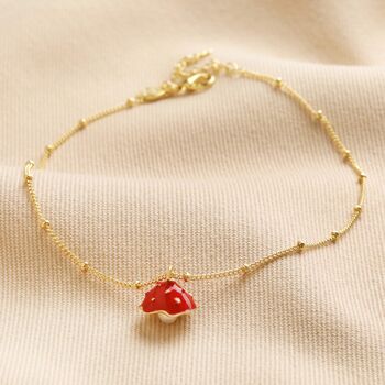 Pearl And Enamel Toadstool Anklet In Gold, 2 of 6