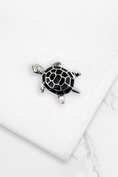 Sea Turtle Cufflinks In Black And Silver, 3 of 3