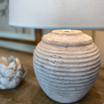 Ribbed Pale Grey Stone Effect Ceramic Table Lamp Base, 5 of 7