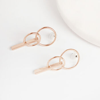 Rose Gold Colour Linked Small Hoop Drop Earrings, 3 of 3