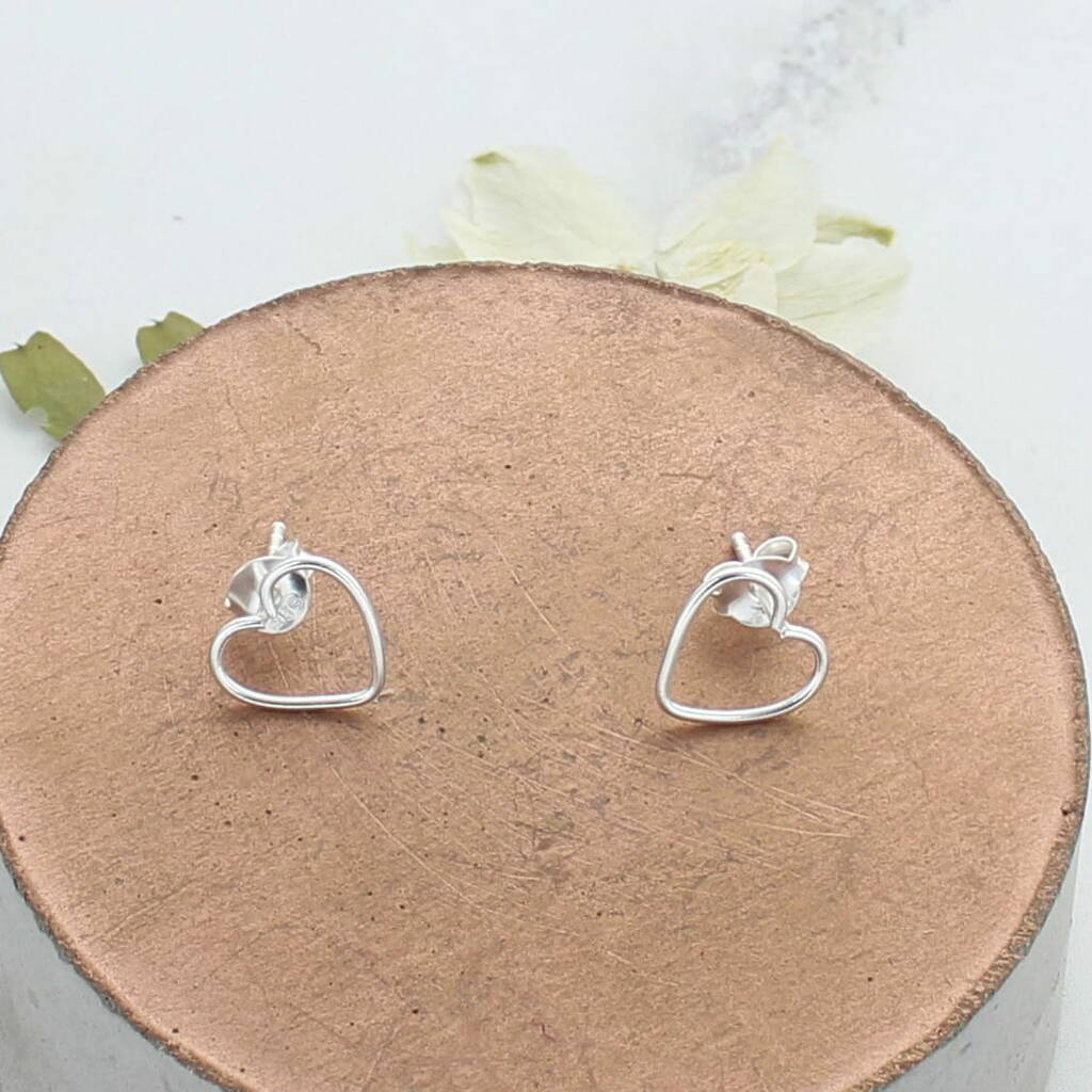 Simple Heart Outline Stud Earrings By Francesca Rossi Designs