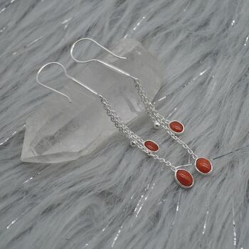 Red Coral Sterling Silver Drop Earrings, Long Earrings, 4 of 7