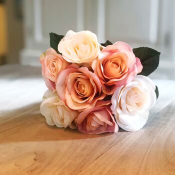 Faux Flowers Bouquet Of Peach And Cream Roses, 7 of 7