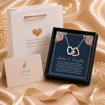 Double Hearts Interlock Necklace Mother And Daughter Card, 2 of 8