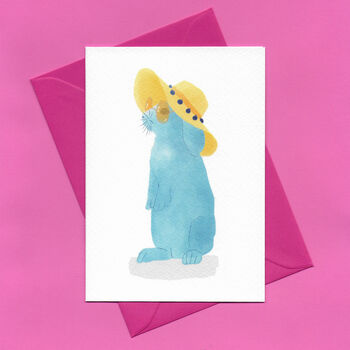 Hand Drawn Blue Rabbit Illustrated Blank Greeting Card, 5 of 12