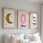Giirls Pink Moon And Stars Wall Print Set For Bedroom Or Nursery, thumbnail 1 of 5