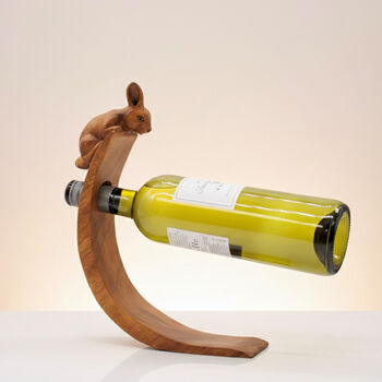 Rabbit And Squirrel Balancing Wooden Wine Bottle Holder, 7 of 8