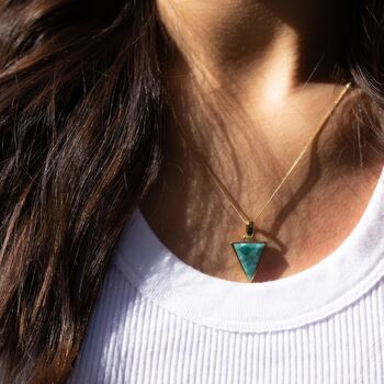 Yellow Gold Plated Turquoise Triangle Necklace, 3 of 10