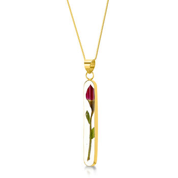 Valentine’s Real Miniature Rose Pendant Necklace In Silver Or Gold Plated Silver, 3 of 6