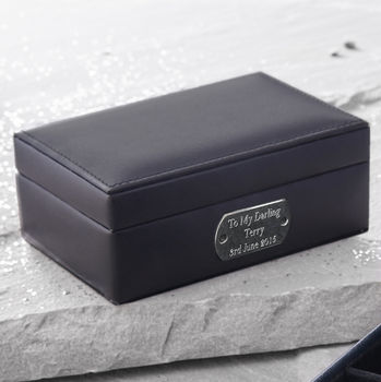 Personalised Leather And Sterling Silver Cufflink Box, 3 of 7