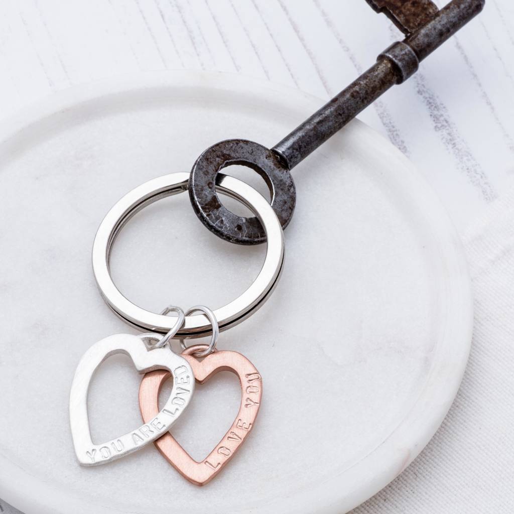 Personalised Double Heart Keyring By Chambers & Beau ...