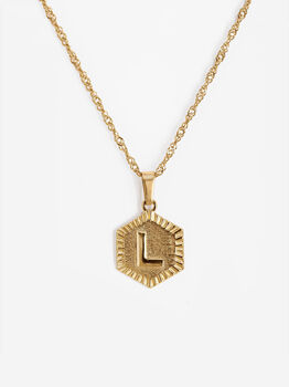 Textured Initial Coin Necklace With Rope Chain, 3 of 4