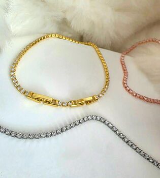 Adjustable Box Clasp Cz Tennis Bracelet In Gold, Rose Gold And Silver Plated, Gift For Her, 2 of 11