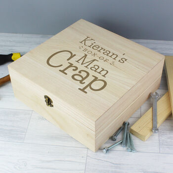 Personalised Box Of Man Crap Wooden Keepsake Box, 2 of 5