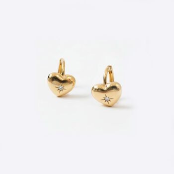 18ct Gold Plated Starburst Cz Heart Huggie Hoop Earrings, 2 of 7