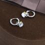 Sterling Silver Moonstone Planet And Gold Star Huggie Hoop Earrings, thumbnail 5 of 11