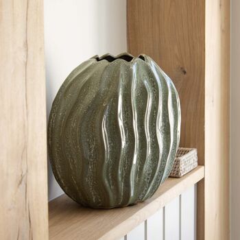 Narrow Wavy Ribbed Green Vase, 4 of 4