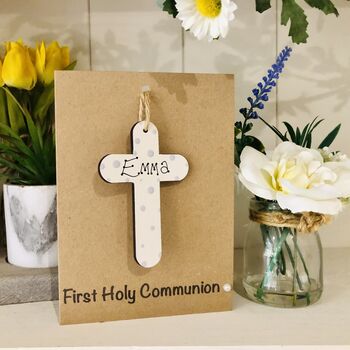 Personalised First Communion Cross Wooden Keepsake Card, 6 of 7