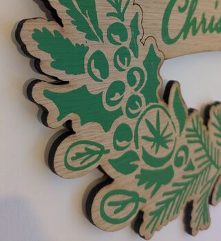 Screenprinted Foliage Wooden Christmas Wreath, 4 of 7