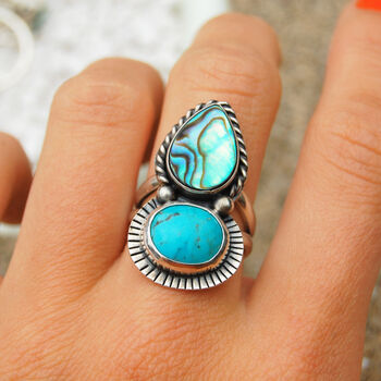 Dreamer Turquoise And Abalone Silver Statement Ring, 2 of 7