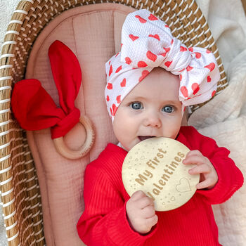 Girls Red Romper Baby Valentines Outfit, 5 of 5