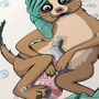 Meerkat Naked In Bathroom, Funny Toilet Art, thumbnail 2 of 9