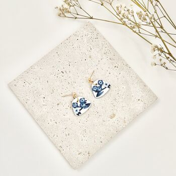 Dainty Handmade Blue And White Floral Earrings, 2 of 5