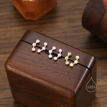Sterling Silver Tiny Cz Trio Constellation Stud Earrings, 4 of 10